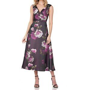 New w/o Tags Kay Unger Vivienne Purple Floral  Flared Dress Size 8